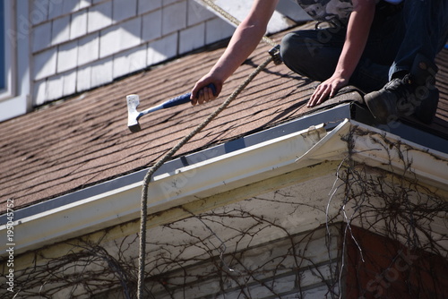 Dismantling the old eavestroughs
