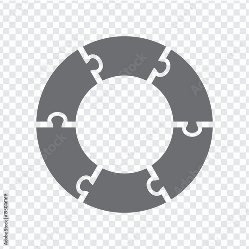 Simple icon circle puzzle in gray. Simple icon circle puzzle of the six elements on transparent background. Flat design. Vector illustration EPS10.