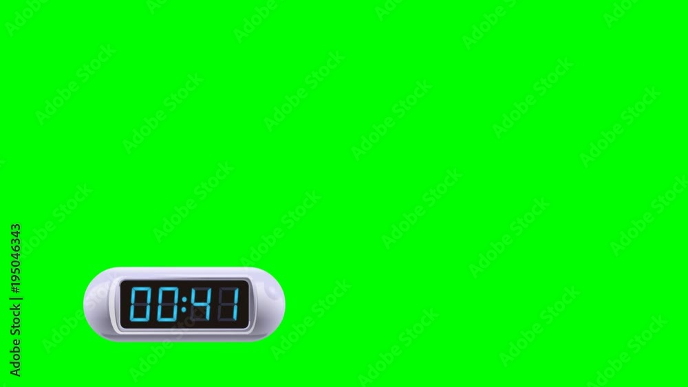 45 second Digital Countdown Timer, Counter, isolated. Real time countdown timer. White watch case, blue dial. Left version. Green screen - Chroma key.