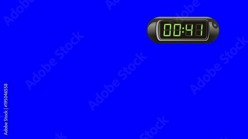 45 second Digital Countdown Timer, Counter, isolated. Real time countdown timer. Black watch case, green dial. Right version. Blue screen - Chroma key.