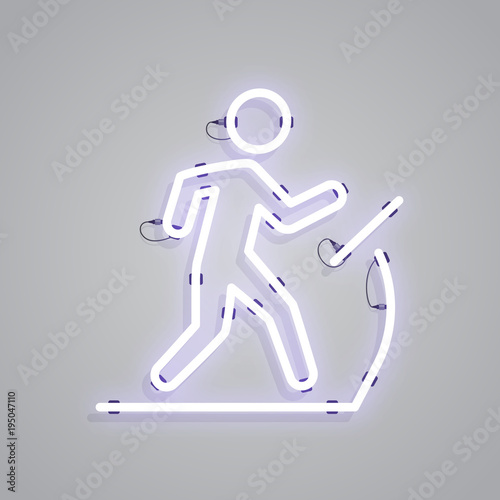 Neon man on treadmill sign icon