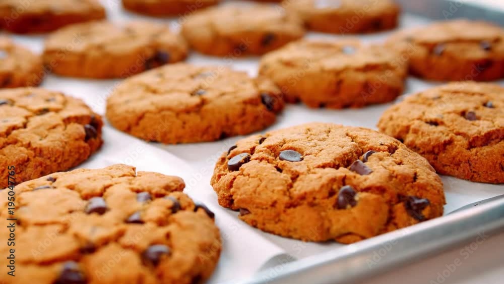 Display Of Freshly Baked Choc Chip Cookies In Coffee Shop Display Of Freshly Baked Choc Chip Cookies In Coffee Shop