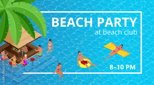 Banner or flyer for Summer Beach Party. Aloha Summer. Vector illustration. Invitation to nightclub. Web banner of summer vacation.