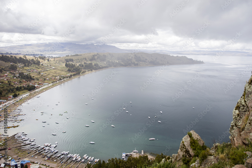 View at town Copacabana on Titicaca lake in Bolivia