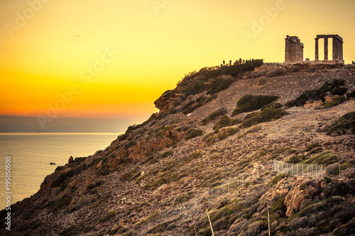 Greek temple of Poseidon at sunset, Cape Sounio