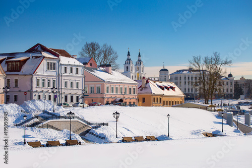 Beautiful winter view of the old town. Minsk. Belarus