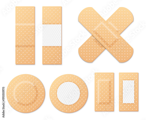 Medical adhesive tape plasters vector set