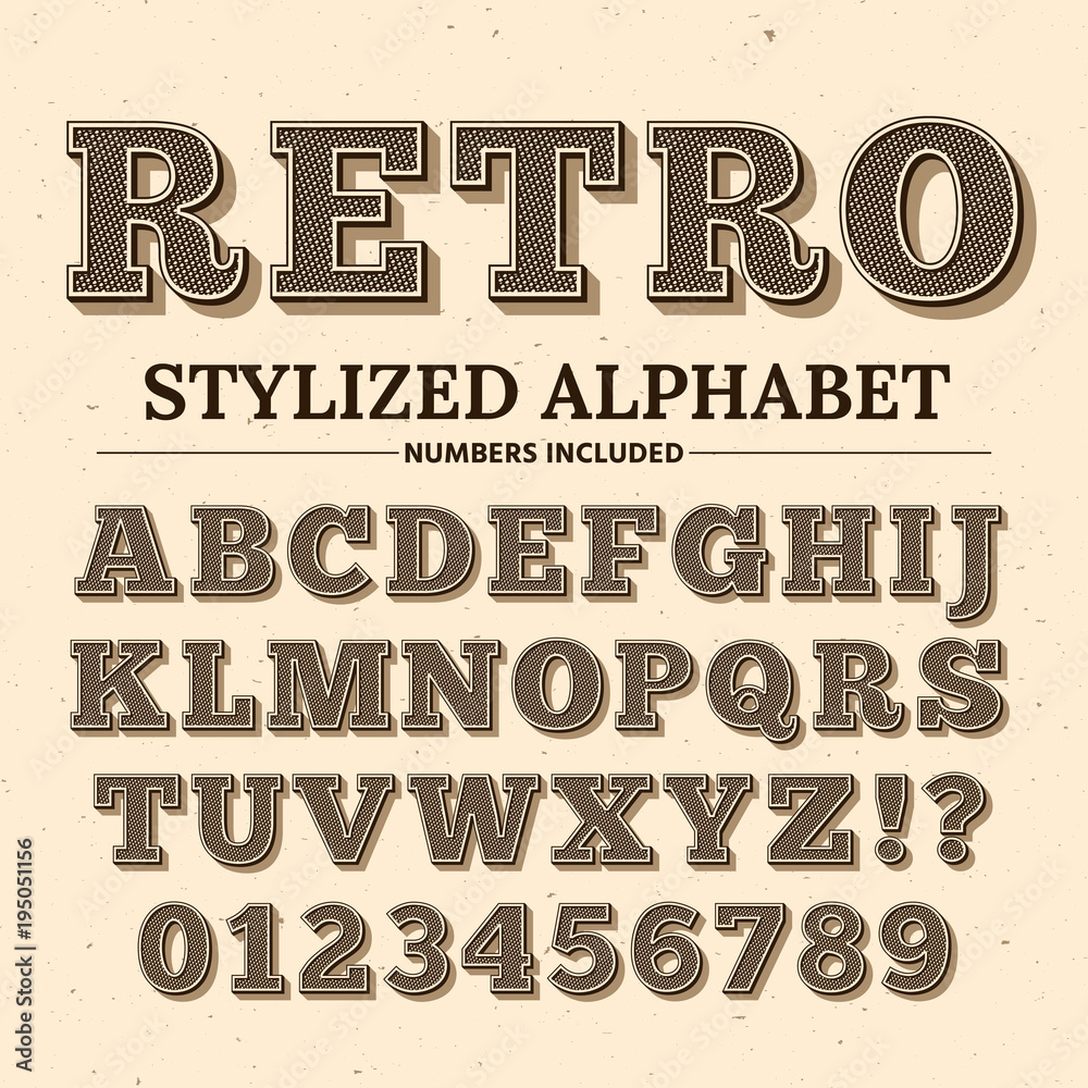 Vintage typography vector font. Decorative retro alphabet. Old western  style letters and numbers Stock Vector | Adobe Stock