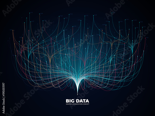 Big data network visualization concept. Digital music industry, abstract science vector background photo