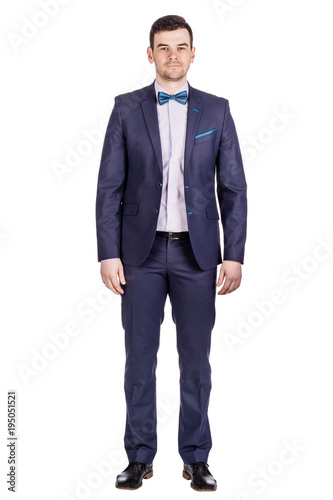 Full body of young handsome business man isolated on white background