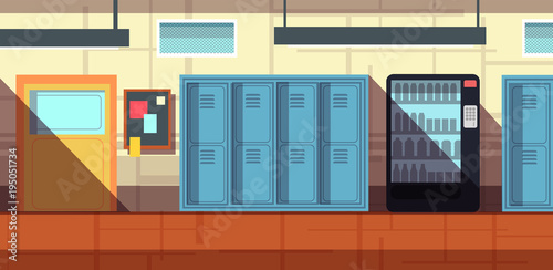 Nobody school corridor interior cartoon vector illustration