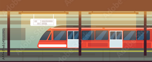 Empty subway station interior with metro train vector illustration