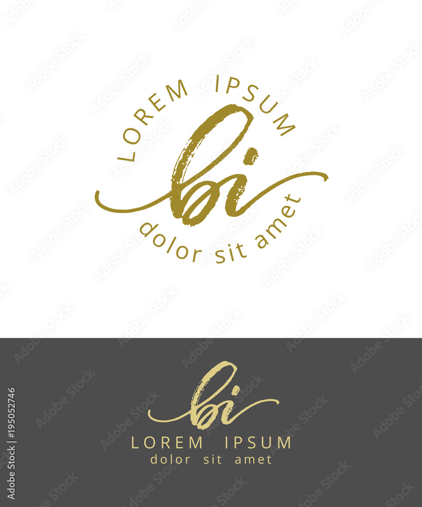 B I. Initials Monogram Logo Design. Dry Brush Calligraphy Artwork B I. Initials Monogram Logo Design. Dry Brush Calligraphy Artwork