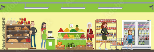 Supermarket interior illustration.