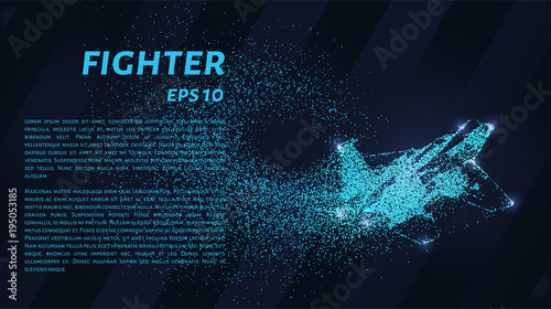 Fighter of the particles. The silhouette of the fighter is of little circles.