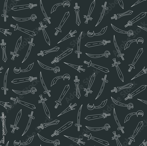 Swords knifs weapon doodle line seamless vector pattern