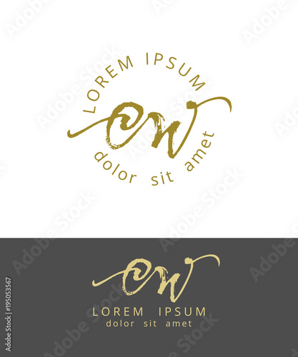 C W. Initials Monogram Logo Design. Dry Brush Calligraphy Artwork