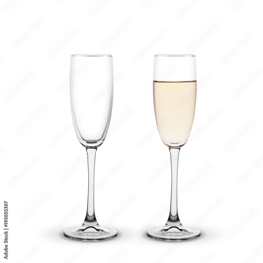 champagne glass on white background