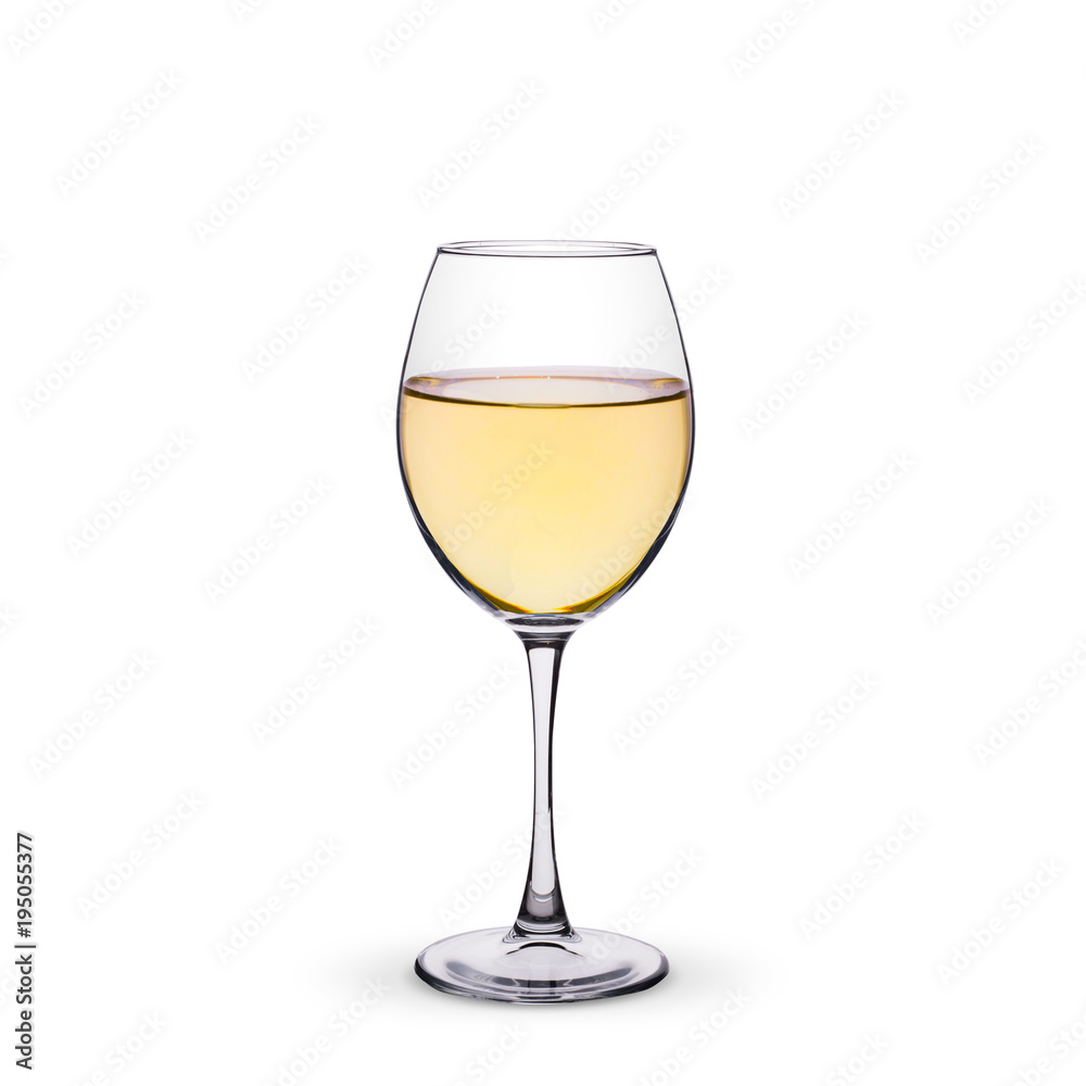 glass of white wine on a white background