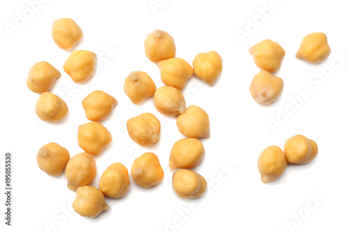 chickpeas isolated on white background. top view