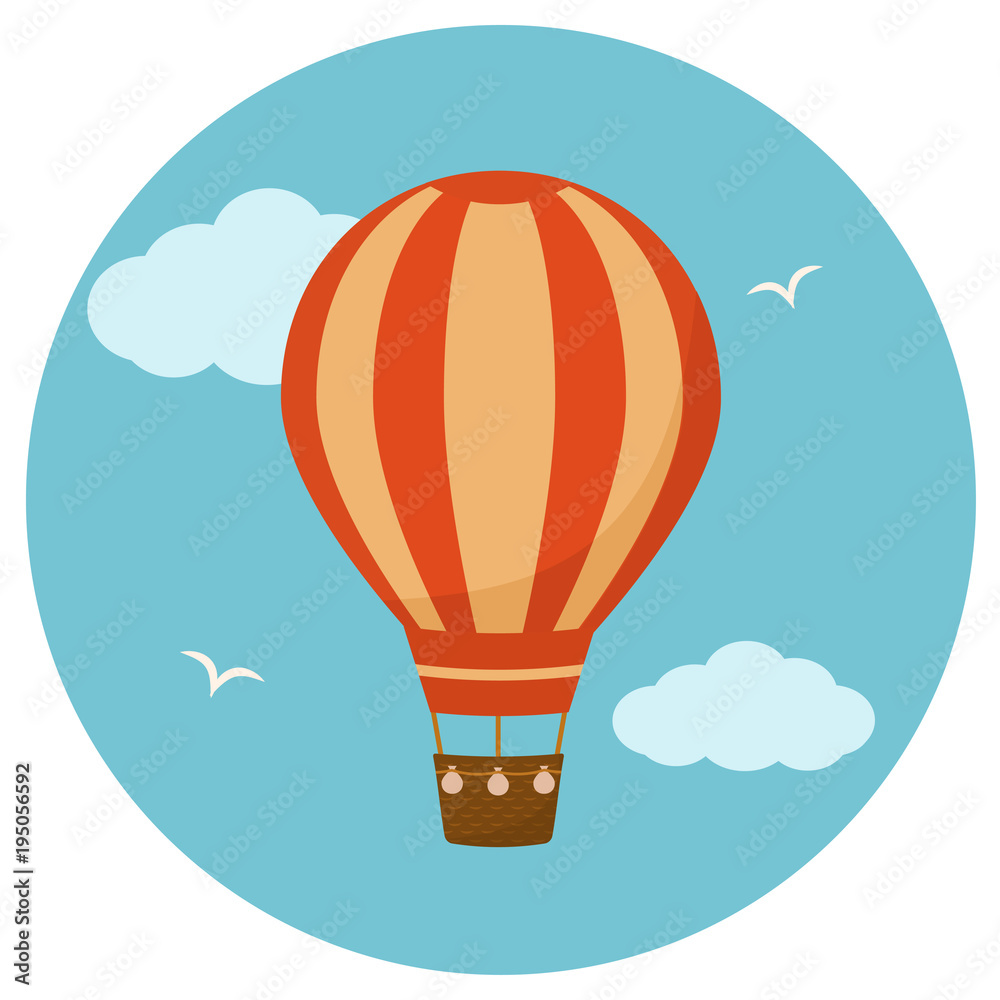 Obraz premium Hot air balloon in the sky with clouds. Flat design, vector illustration. 