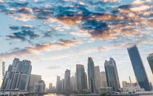 Dubai Marina buildings at dusk