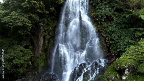 Waterfall in Ribeira dos Caldeiroes, Sao Miguel Island, Portuguese archipelago of the Azores. 4K, UHD photo