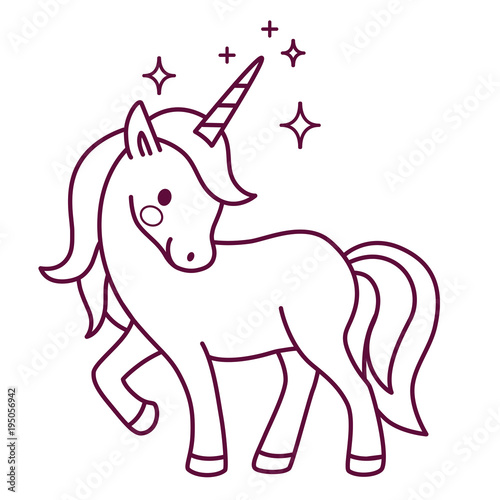 Cute unicorn simple cartoon vector coloring page illustration. Simple flat line doodle icon contemporary style design element isolated on white. Magical creatures  fantasy  fairy  dreams theme.