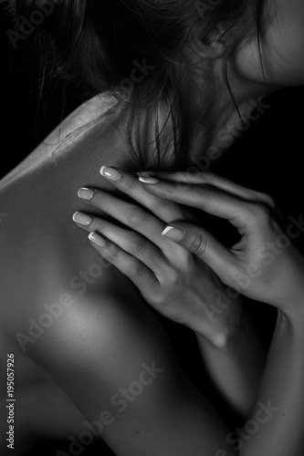 Woman's Bare Neck and Shoulders and Black White Photography