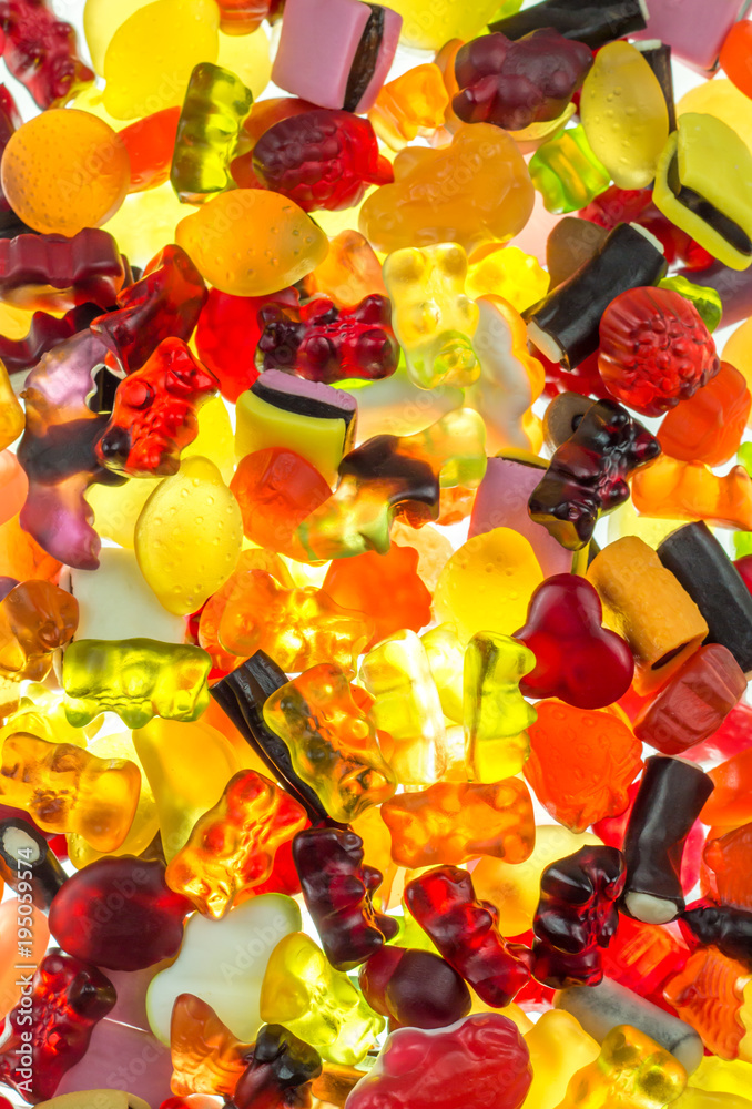 Quadro em tela colorful fruit gums mix bright translucent on illuminate underground