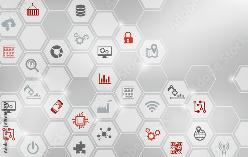 Digitalization concept: enterprise IoT, smart factory, industry 4.0 - vector illustration