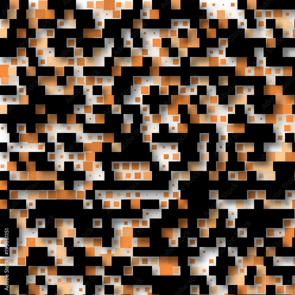 Fototapeta premium Black and orange pixels. Geometric mosaic of squares. Vector illustration.