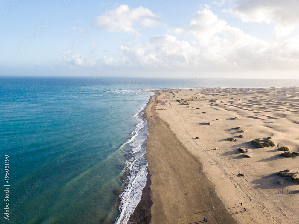 Aerial view of Sand dunes on the beach of Maspalomas, Gran Canaria