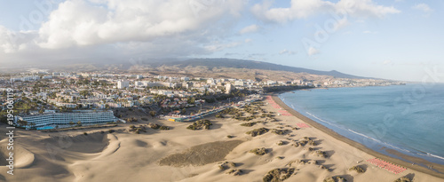 Aerial view of Sand dunes on the beach of Maspalomas, Gran Canaria
