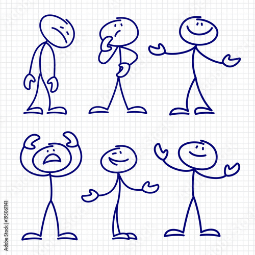 Simple hand drawn stick figures set vector