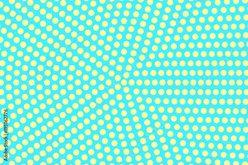 Turquoise yellow dotted halftone. Round oversized dotted pattern.