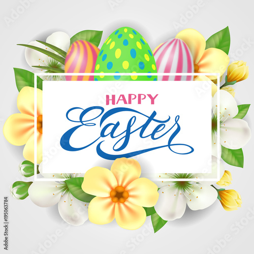 Easter Lettering with Flowers and Eggs