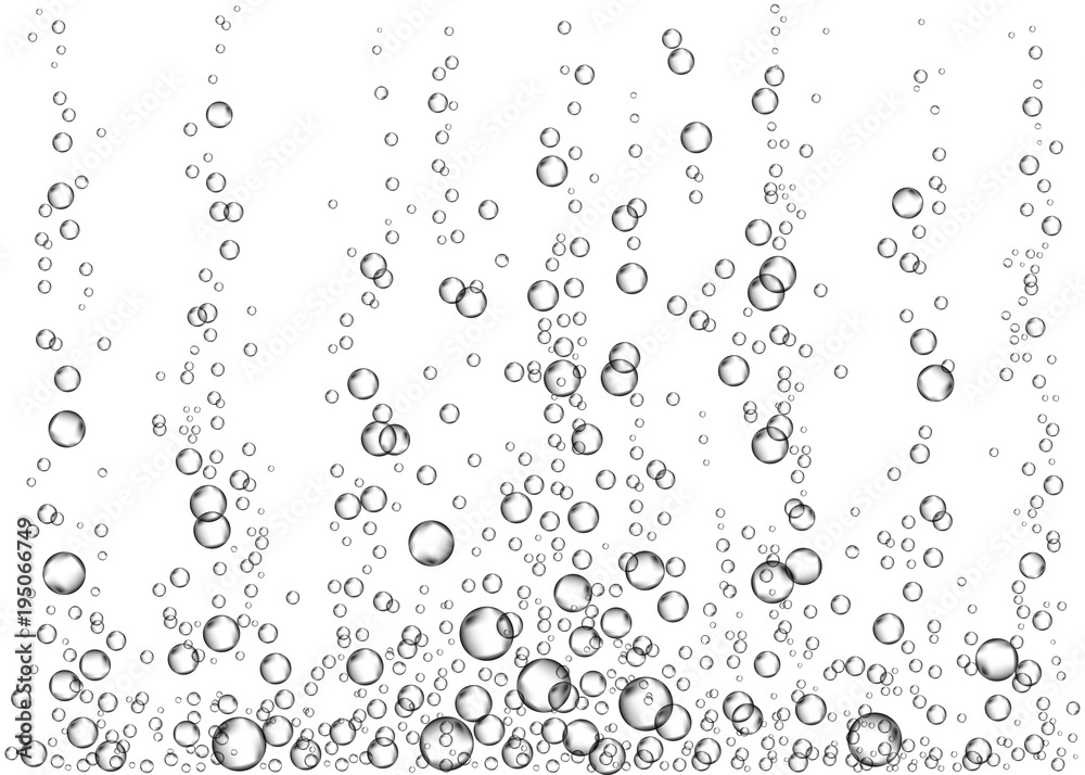 Underwater fizzing air bubbles or soda pop  on white  background.