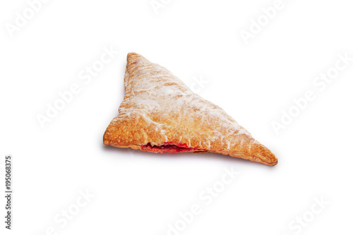 Layout for menu. Puff pastry pockets with strawberry filling on white background