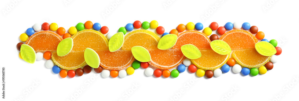 Colorful candies on white background