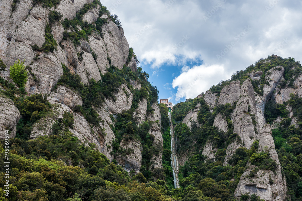 Santa Cova funicular railway near Santa Maria de Montserrat Abbey in Montserrat mountains, Spain