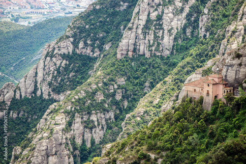 Holy Cave of Montserrat near Santa Maria de Montserrat Abbey in Montserrat mountains, Spain