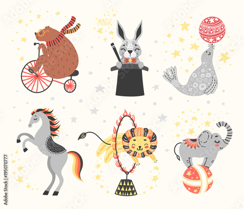 Vector illustration of circus animal. Cute cartoon characters. Isolated on white
