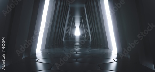 Fototapeta Naklejka Na Ścianę i Meble -  3D Rendering Of Realistic Sci-fi Dark Tunnel With Lights