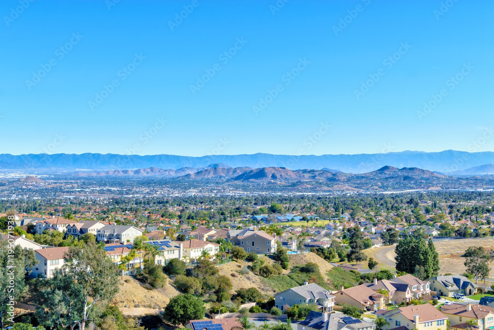 California suburbs and housing in early spring morning sun