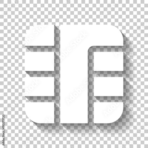 Chip of credit card icon. White icon with shadow on transparent background