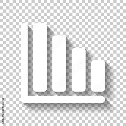 Declining graph line icon. White icon with shadow on transparent background