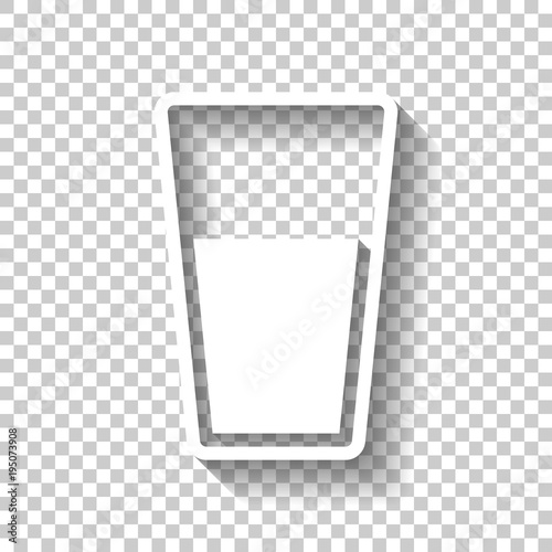 glass of water icon. White icon with shadow on transparent background