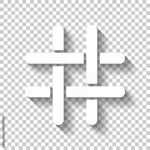 Hashtag icon. White icon with shadow on transparent background
