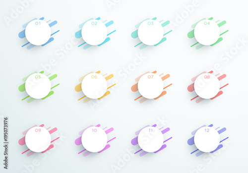 Vector Abstract 3d Circle Text Boxes Number 1 to 12